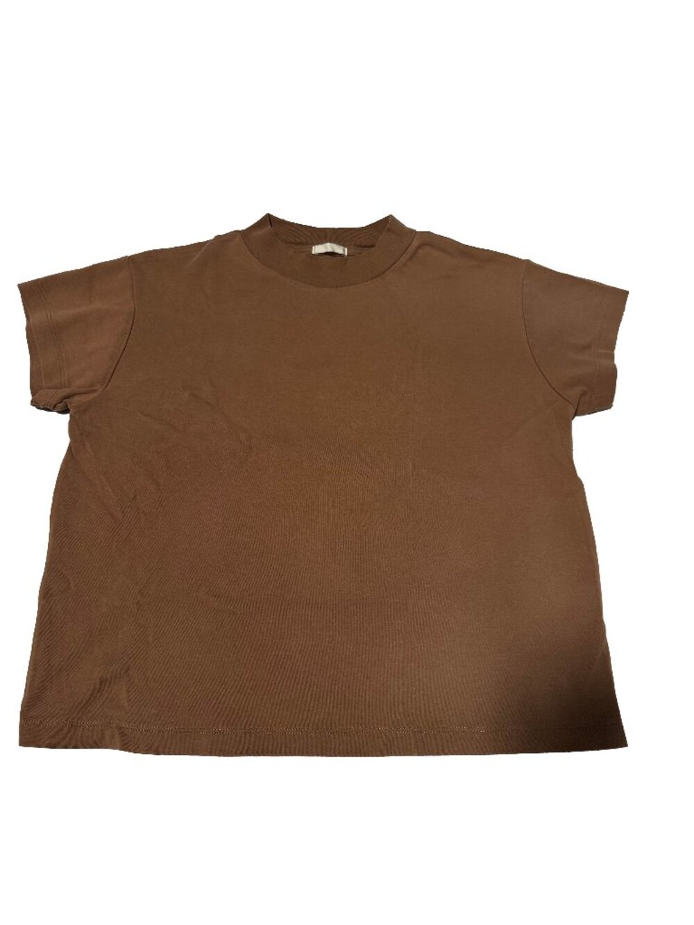 GU Mock Neck Boxy Brown T-Shirt | Small